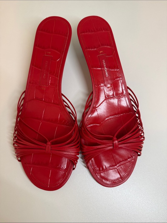 Salvatore Ferragamo Shoes - Salvatore Ferragamo Red Leather Knotted Slide Mules
